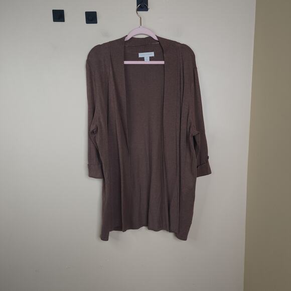Laura Ashley Open Front Long Length Cardigan in Brown Size 2X - Picture 1 of 8
